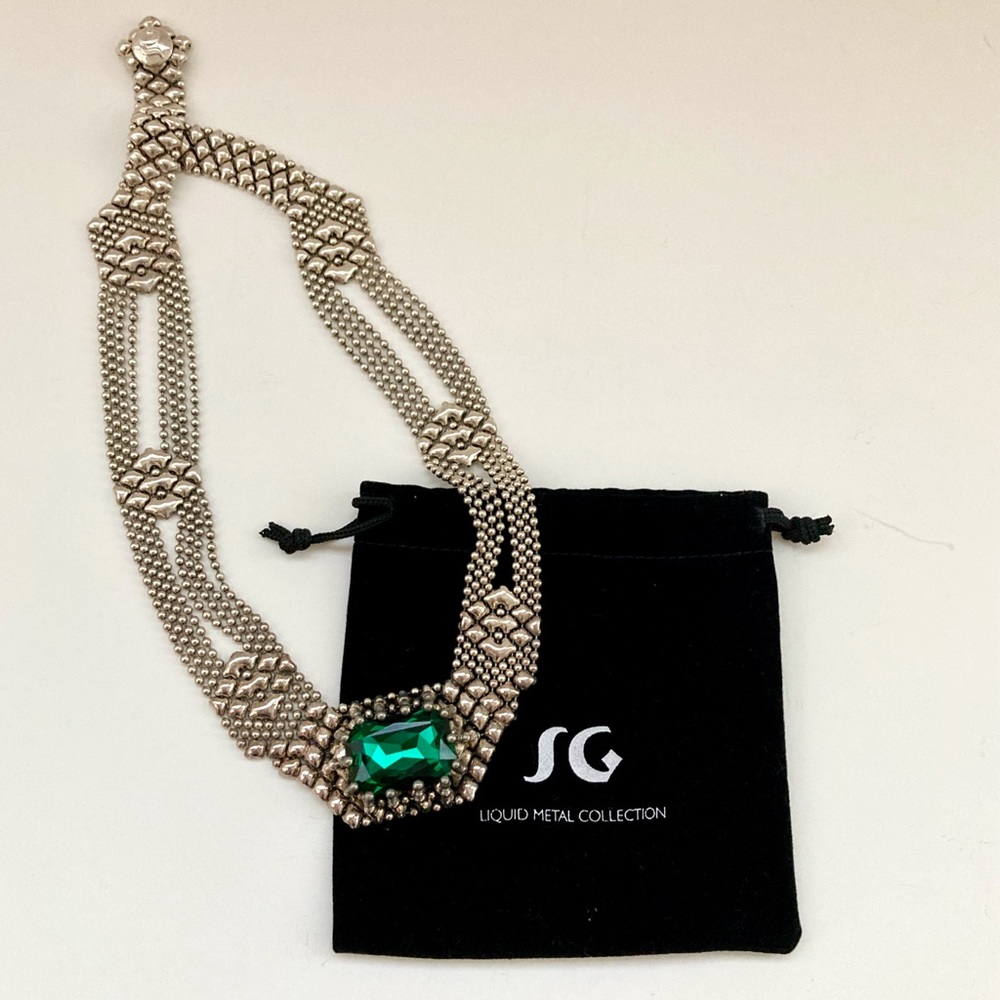 Liquid Metal by Sergio Gutierrez Green Swarovski Crystal Necklace